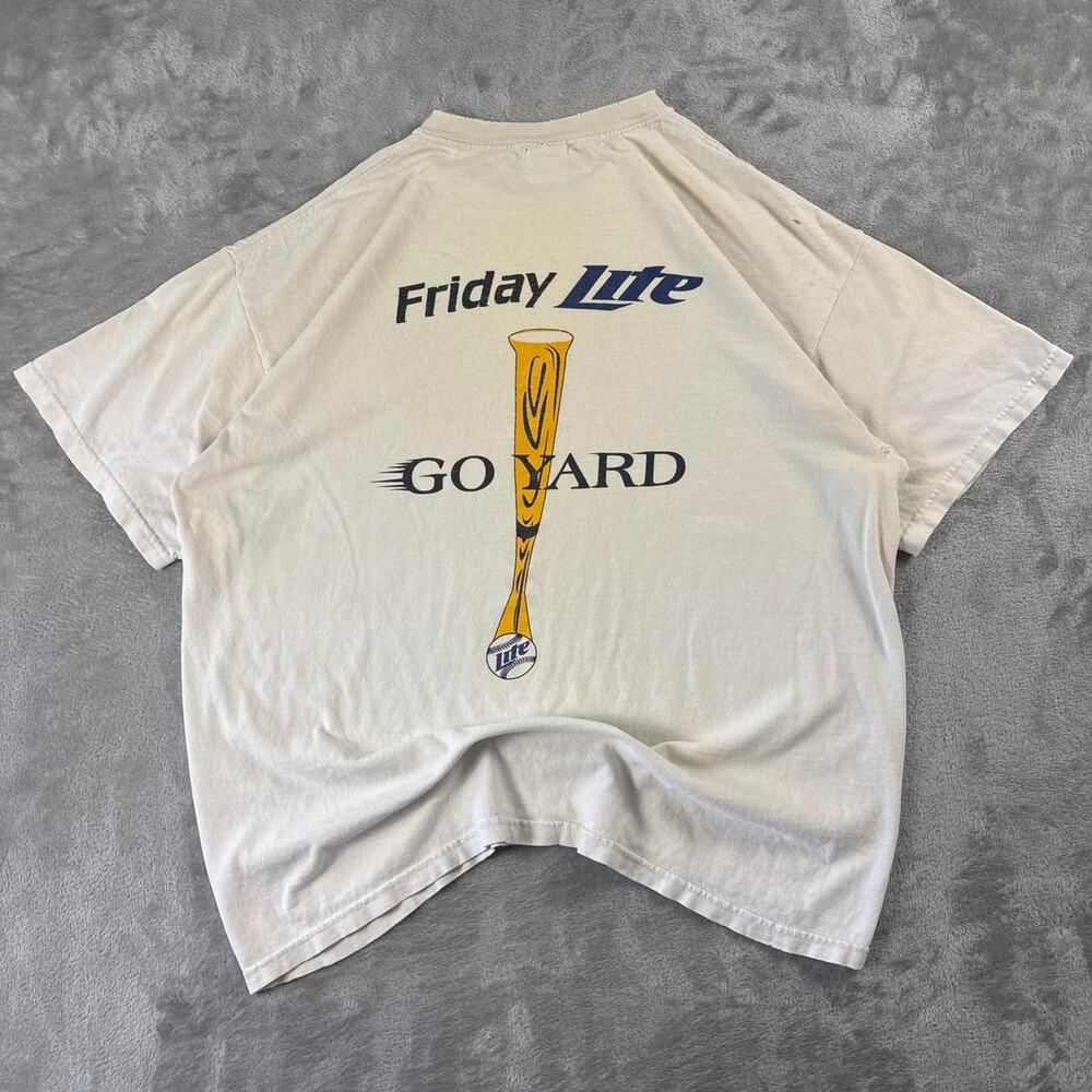 VTG Y2K Utah Bees x Miller Lite Friday Lite Go Yard T-Shirt Men Large Distressed